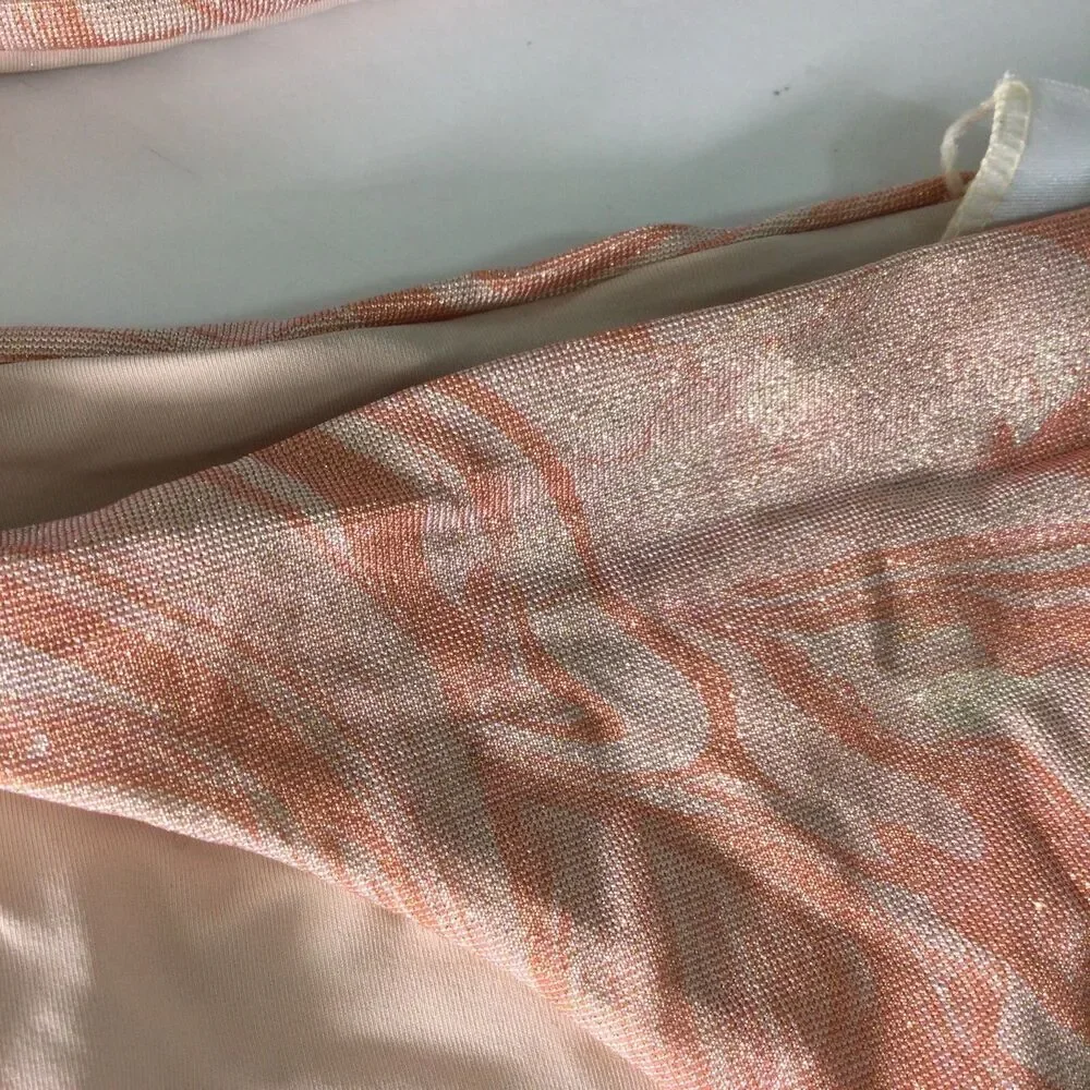 L*Space Lizzie Tie Dye Peach Pink Shimmer Camacho 2 Pc Bikini Top & Bottom M NWT